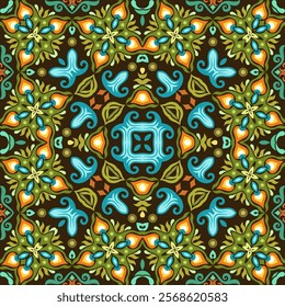 Vector abstract decorative floral ethnic ornamental seamless pattern. Colorful background
