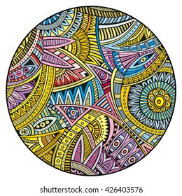 Vector abstract decorative hand drawn ethnic circle background. Tribal vintage mandala