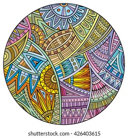 Vector abstract decorative hand drawn ethnic circle background. Tribal vintage mandala