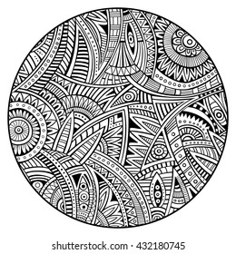 Vector abstract decorative hand drawn ethnic circle background. Tribal vintage mandala