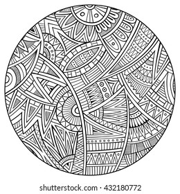 Vector abstract decorative hand drawn ethnic circle background. Tribal vintage mandala