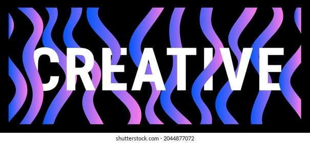 Vector Abstract Decorative Illustration of Vertical Colorful Neon Color Thick Wave Line Pattern and Word Creative on Black Background for Banner, Poster, Print