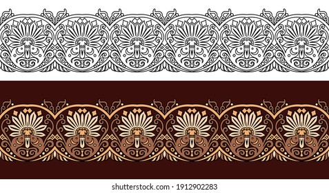 Naturaleza decorativa abstracta vectorial etnia rayas ornamentales conjunto. Bordes sin costura
