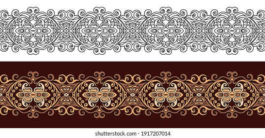 Vector abstract decorative nature ethnic ornamental stripes set. Vintage seamless borders