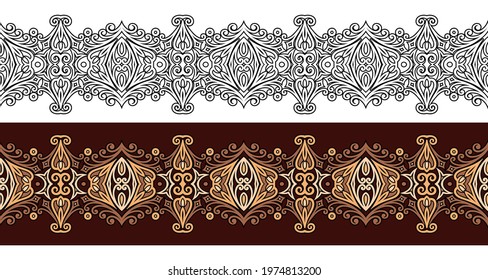 Vector abstract decorative nature ethnic ornamental stripes set. Vintage seamless borders