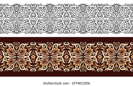 Vector abstract decorative nature ethnic ornamental stripes set. Vintage seamless borders