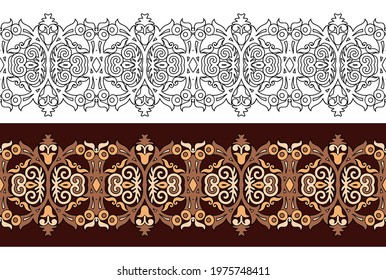 Vector abstract decorative nature ethnic ornamental stripes set. Vintage seamless borders