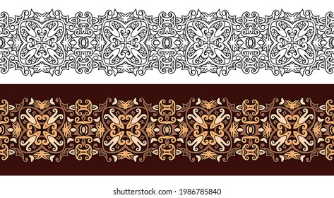 Vector abstract decorative nature ethnic ornamental stripes set. Vintage seamless borders
