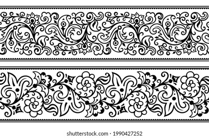Vector abstract decorative nature ethnic ornamental stripes set. Vintage seamless borders