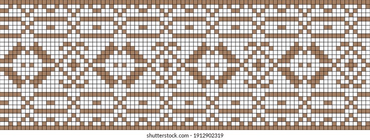 Vector abstract decorative pixel art  illustration. Mosaic background. Embroidery scheme border