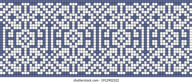 Vector abstract decorative pixel art  illustration. Mosaic background. Embroidery scheme border
