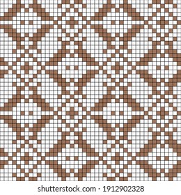 Vector abstract decorative pixel art  illustration. One color mosaic background. Embroidery scheme