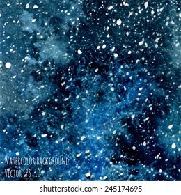 vector abstract deep blue watercolor cosmic background with white splashes