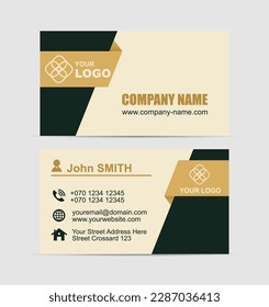 Vector abstract deep green and gold business card template
