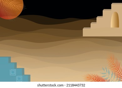 Vector, abstract desert background poster in minimalist style. East, Africa landscape modern style