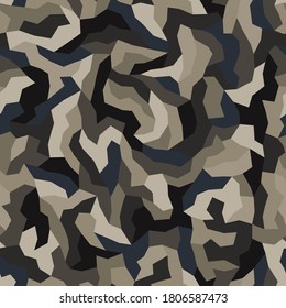 Vector abstract desert brown color camouflage seamless pattern. Modern military endless background. Chocolate halftone colors background illustration.