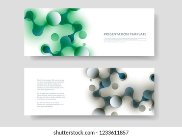 Vector abstract design banner template with connected molecular shapes.