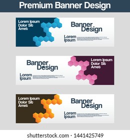 Vector abstract design banner web template with hexagons. 