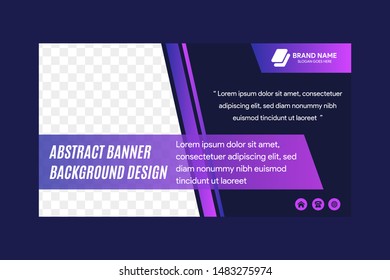 Vector abstract design banner web template. dark blue color for background. gradient purple pink colors. right space for photo. horizontal layout