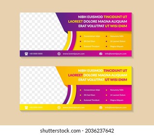 Vector abstract design banner web template. combination yellow, pink and blue gradient colors for background and element. Space for photo collage. 