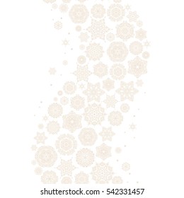 Vector abstract design in beige colors. Seamless pattern of beige snowflakes and dots on white background.