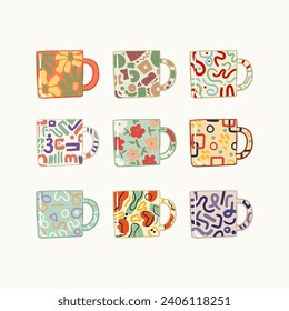 Vector abstract design coffee mug, hand drawn mug