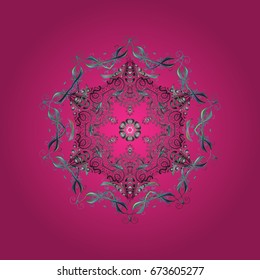 Vector abstract design in colors. Ornamental pattern of snowflakes and dots on colorful background.