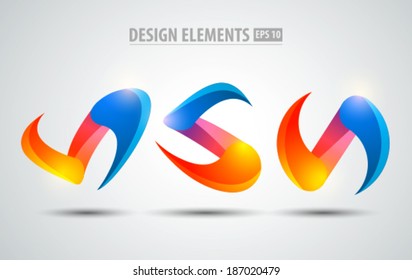 Vector abstract design elements set. Glossy modern icons