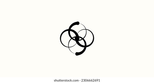 
Vector abstract design in the form of four circles connected to each other in various currents and waves.