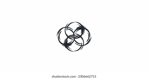 
Vector abstract design in the form of four circles connected to each other in various currents and waves.