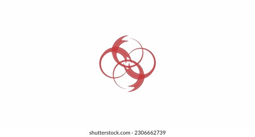 
Diseño abstracto vectorial en forma de cuatro círculos conectados entre sí en diversas corrientes y ondas.