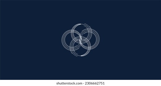 
Diseño abstracto vectorial en forma de cuatro círculos conectados entre sí en diversas corrientes y ondas.