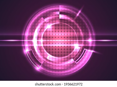 Abstraktes Vektordesign. Leuchtende Kreise und Linien auf dunkelviolettem Hintergrund.