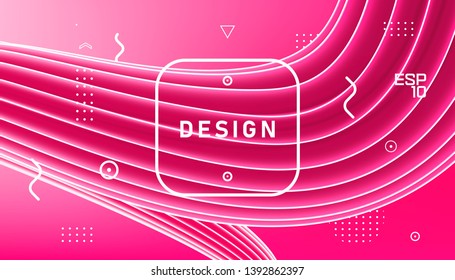Vector abstract design, gradient geometric wavy minimal background. Trendy liquid 3d plastic pink wave. Art brush paint, abstract fluid design. Template for greeting card, flyer, brochure or banner