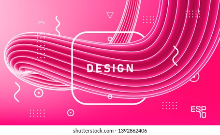 Vector abstract design, gradient geometric wavy minimal background. Trendy liquid 3d plastic pink wave. Art brush paint, abstract fluid design. Template for greeting card, flyer, brochure or banner