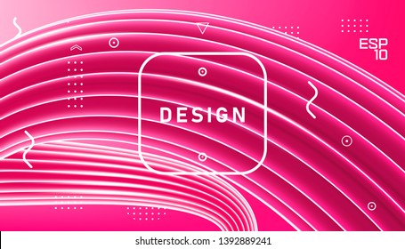 Vector abstract design, gradient geometric wavy minimal background. Trendy liquid 3d plastic pink wave. Art brush paint, abstract fluid design. Template for greeting card, flyer, brochure or banner
