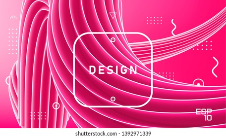 Vector abstract design, gradient geometric wavy minimal background. Trendy liquid 3d plastic pink wave. Art brush paint, abstract fluid design. Template for greeting card, flyer, brochure or banner