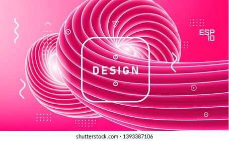 Vector abstract design, gradient wavy minimal background. Trendy liquid 3d plastic pink wave. Sweet candy spiral swirl, abstract fluid design. Template for greeting card, flyer, brochure or banner