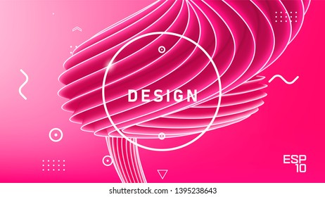 Vector abstract design, gradient wavy minimal background. Trendy liquid 3d plastic pink wave. Sweet candy spiral swirl, abstract fluid design. Template for greeting card, flyer, brochure or banner