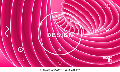 Vector abstract design, gradient wavy minimal background. Trendy liquid 3d plastic pink wave. Sweet candy spiral swirl, abstract fluid design. Template for greeting card, flyer, brochure or banner