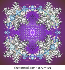 Vector abstract design. Ornamental pattern of stylized snowflakes and dots on background.