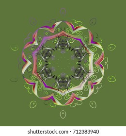 Vector abstract design. Seamless pattern of stylized snowflakes and dots on colorful background.