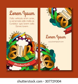 Vector abstract design template with hand drawn elements on the theme of German beer festival. Vector abstract background for invitations, tickets, cards, flyers and placards. 