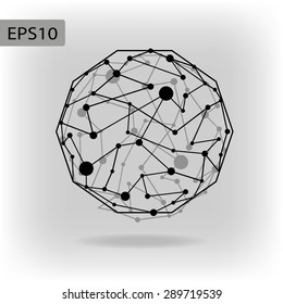 vector abstract design template, polygonal complicated contrast figure with lines mesh and dots on white background.