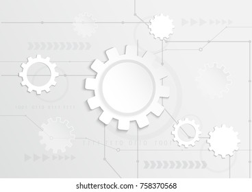 Vector abstract design, white gear wheel on white background. Technology template with grey color scene for cover and web banner.