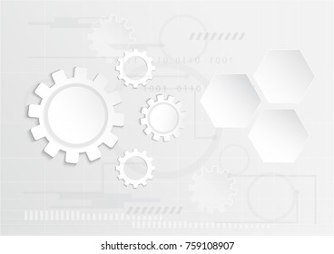 Vector abstract design, white gear wheel on white background. Technology template with grey color scene for cover and web banner.
