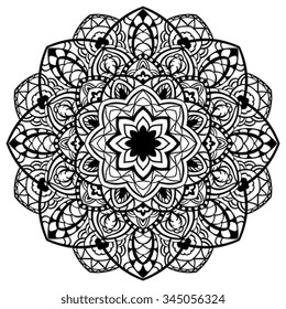 Vector, abstract, detailed mandala with a black outline on a white background. Round element of ornament. Template for design.