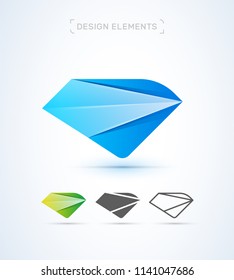 Vector abstract diamond logo template. Material design, origami paper, flat and line art style