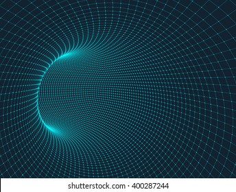 Vector abstract digital background. 3D tunnel grid.