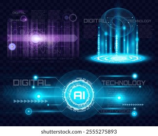 Vector abstract digital background showcasing AI and high-tech concepts, featuring blue light and cyberspace elements, perfect for technology and innovation themes.	
